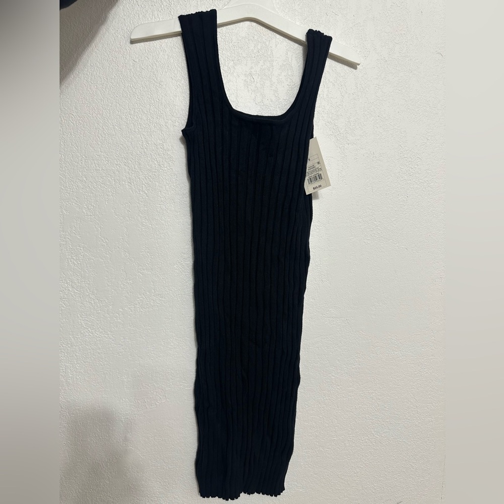 Black Ribbed Knit Sweater Sleeveless Dress